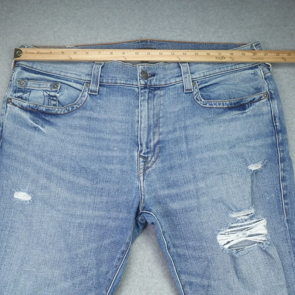 True Religion Jeans Mens 40 Blue Distressed Rocco Relaxed Skinny Pony Express